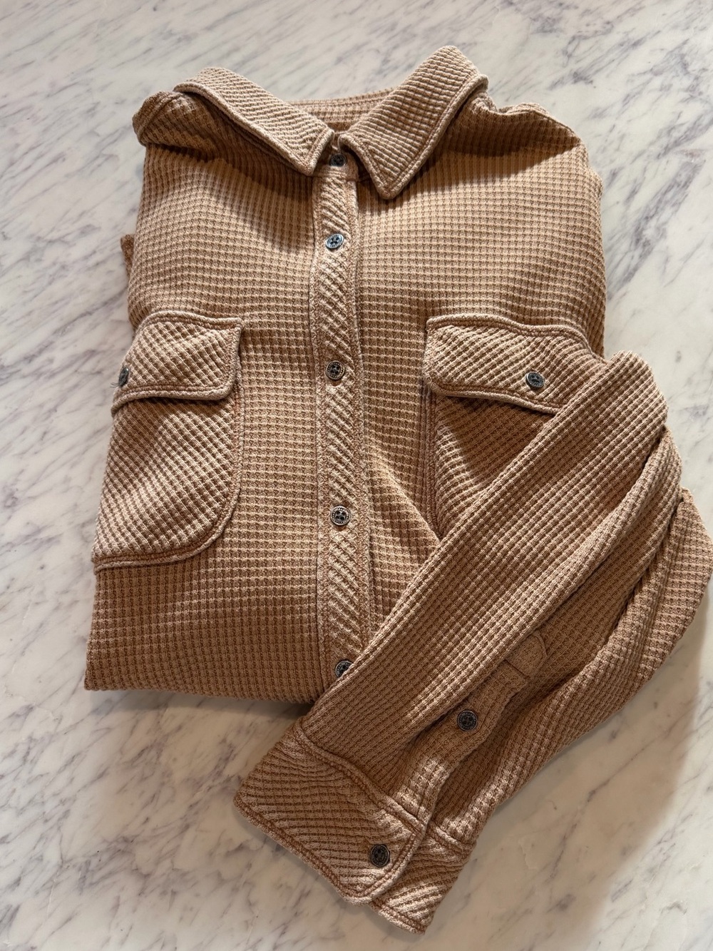 Aerie Lumberjane Waffle Knit Button Down Shirt Cappaccino Tan Size
Medium - Picture 6 of 10